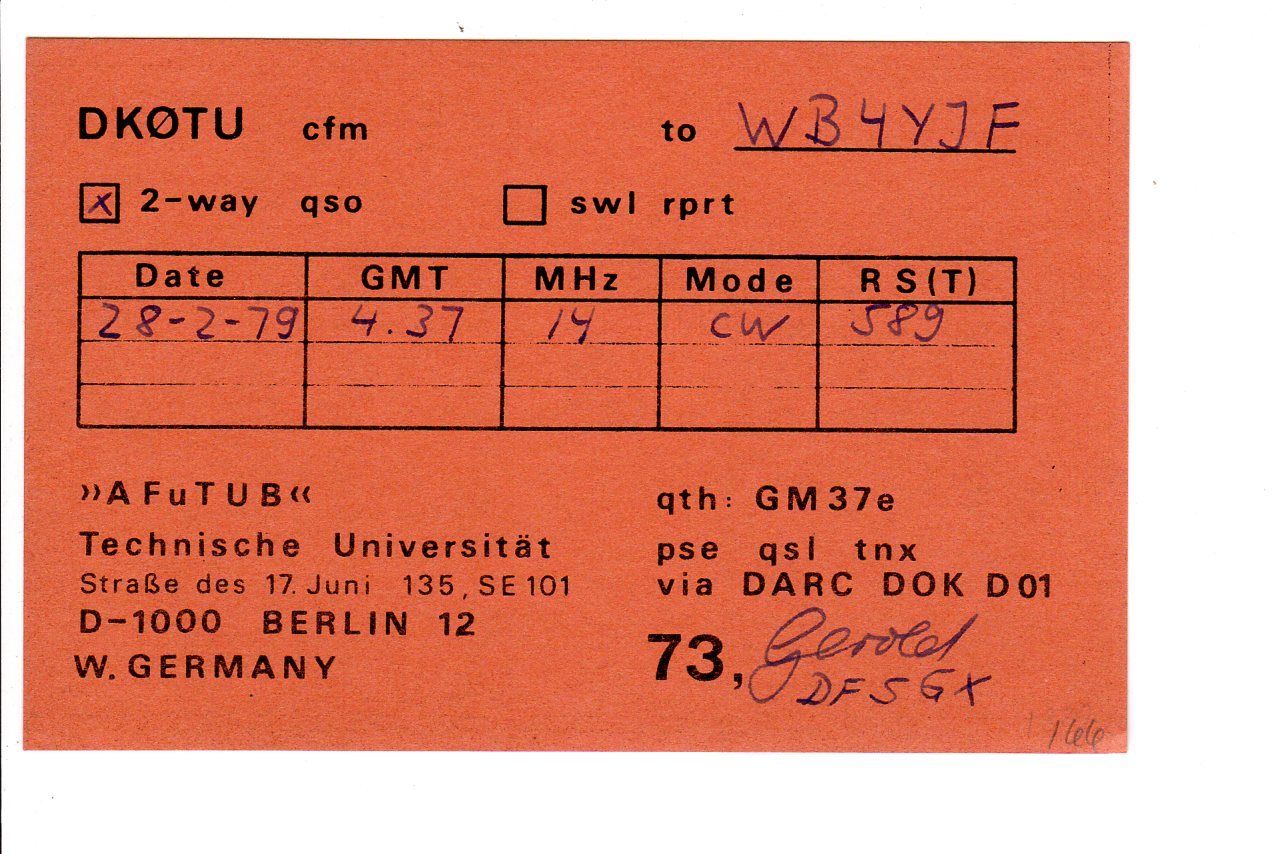 QSL-Karte 1979, Rückseite